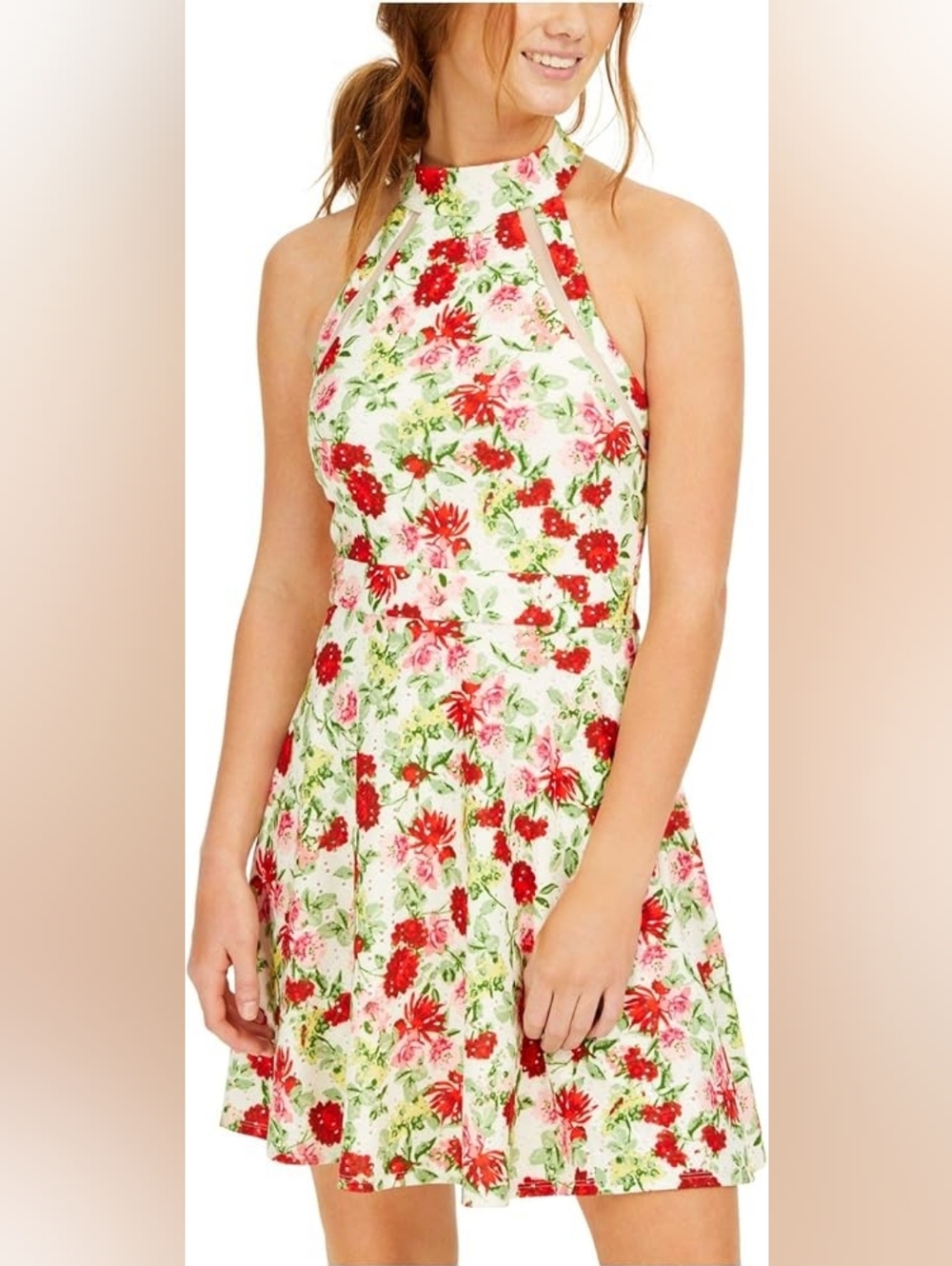 Teeze Me Floral Halter Eyelet Mini Dress Size 7/8 Juniors